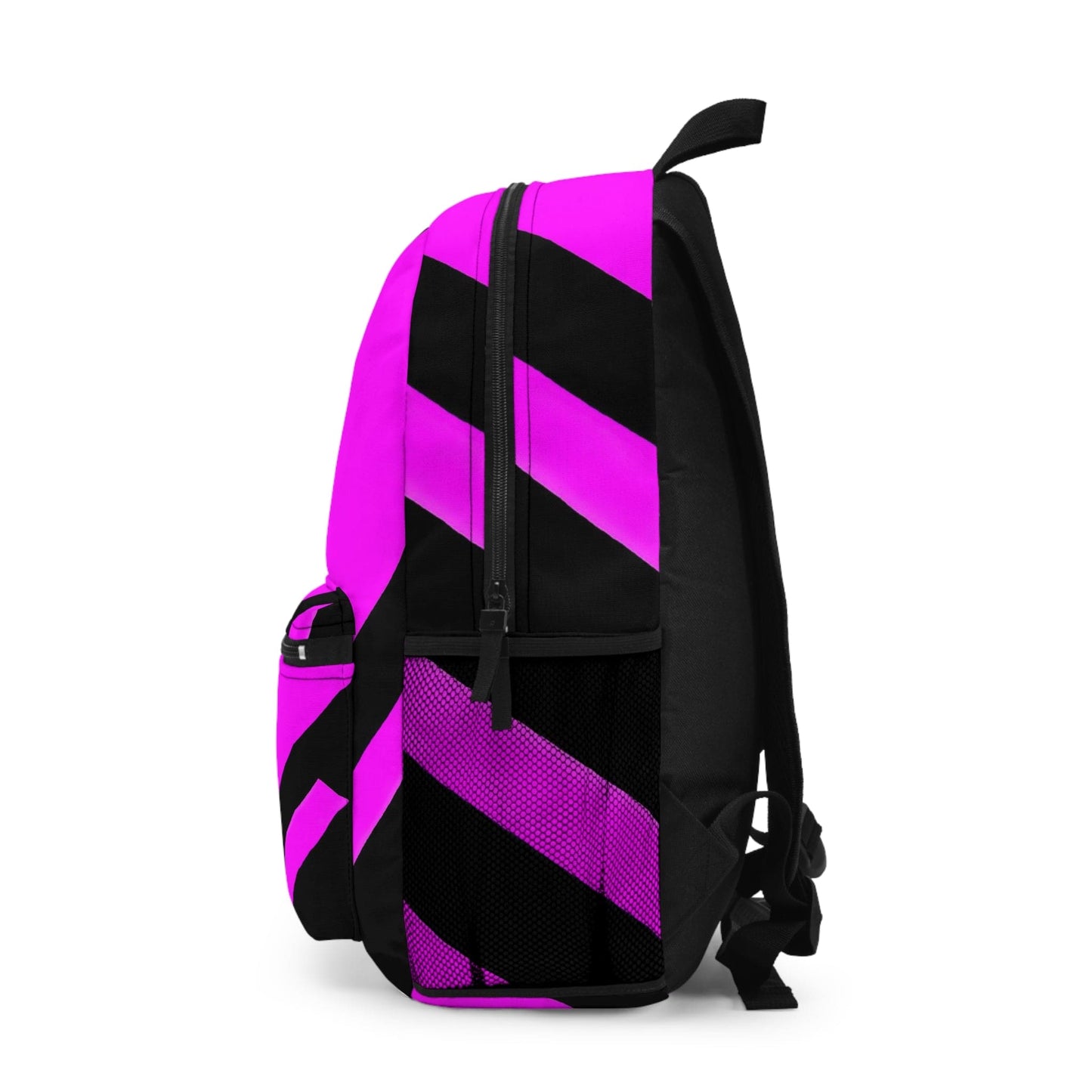 Backpack - Large Water-resistant Bag, Black And Pink Geometric Pattern