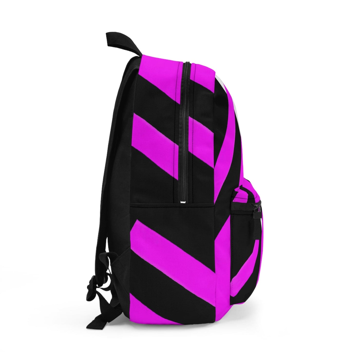 Backpack - Large Water-resistant Bag, Black And Pink Geometric Pattern