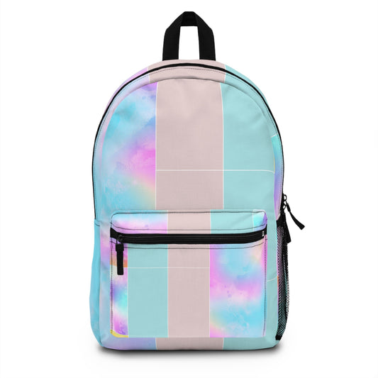 Backpack - Large Water-resistant Bag, Pastel Colorblock Watercolor