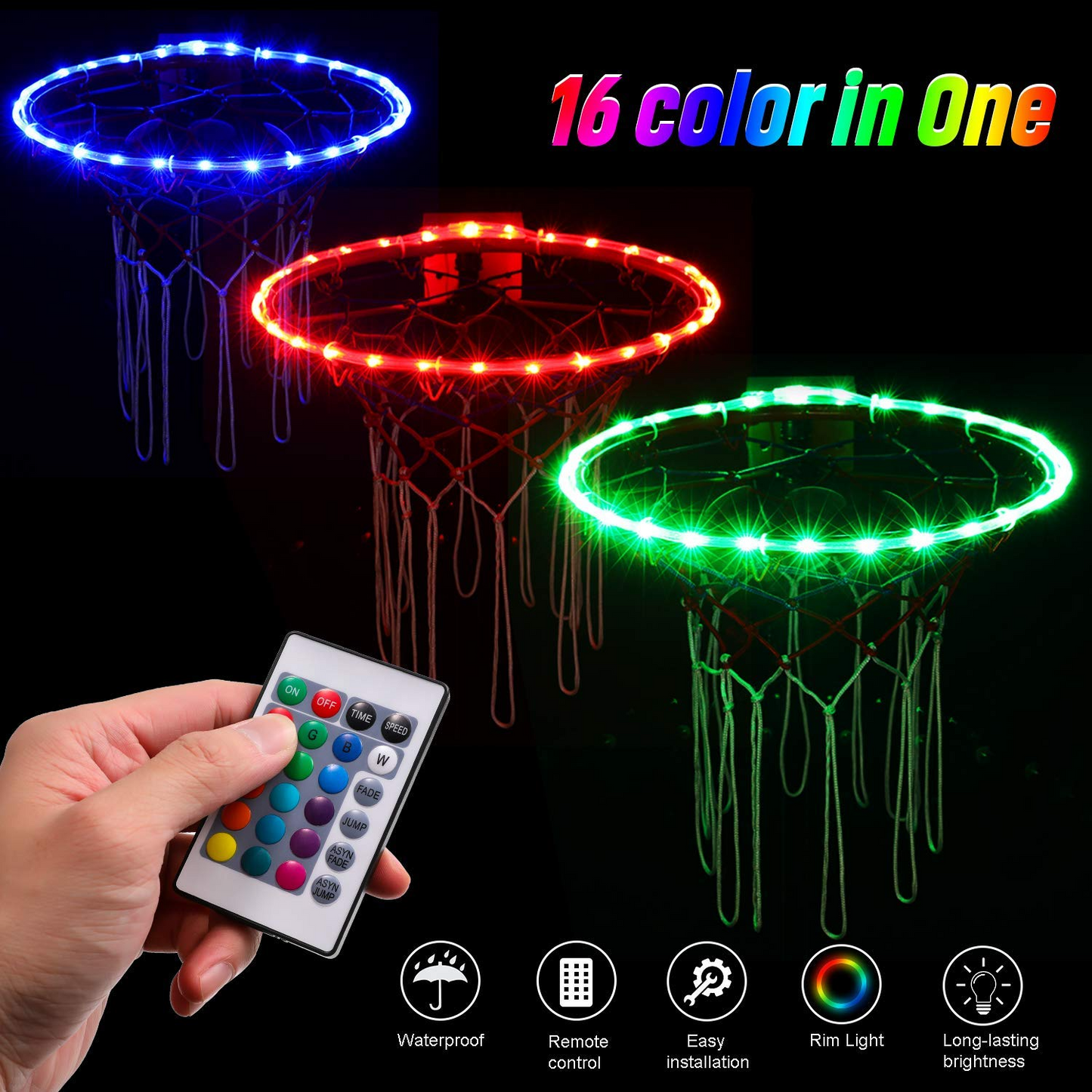 LED Basketball Hoop Lights, Remote Control 16 Color Good Gift