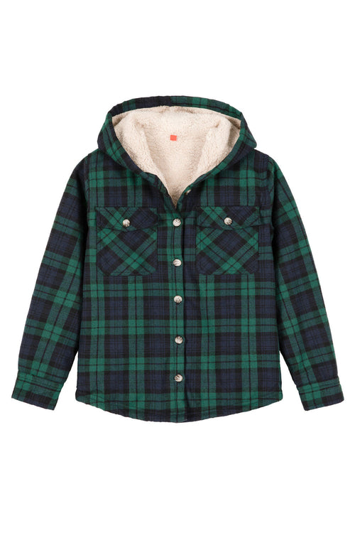 Boys Sherpa Lined Flannel Plaid Shirt Jacket,Hooded Flannel Jacket