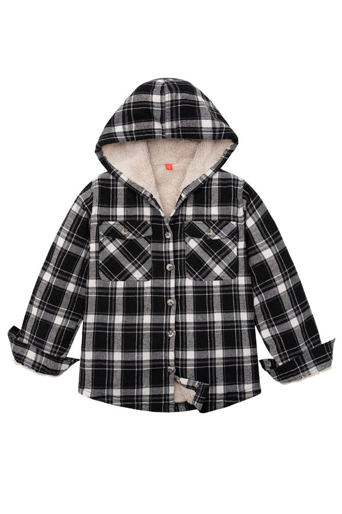 Boys Sherpa Lined Flannel Plaid Shirt Jacket,Hooded Flannel Jacket