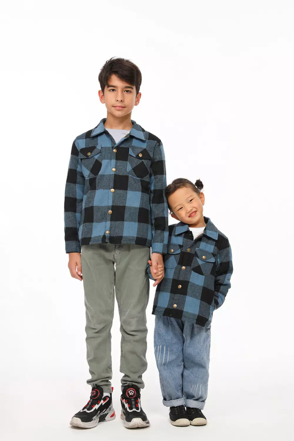 Boys and Girls Sherpa Lined Snap Plaid Shirt Jacket,Flannel Shacket