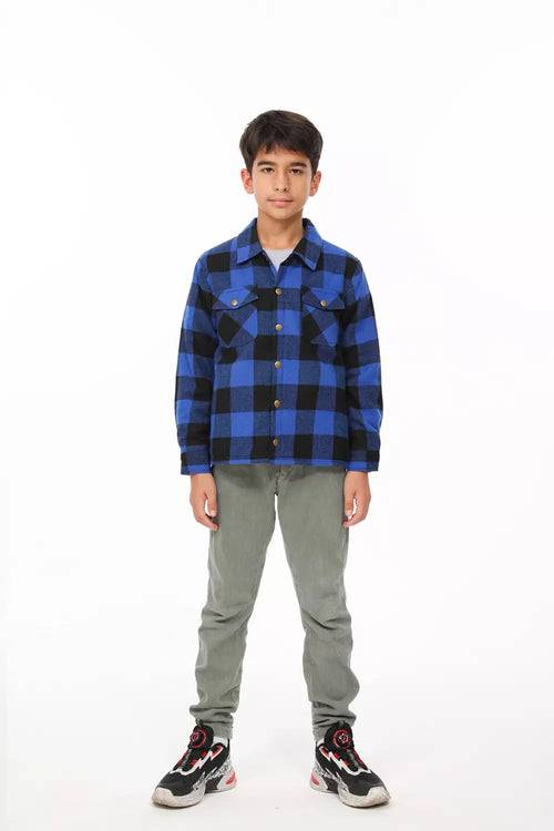 Boys and Girls Sherpa Lined Snap Plaid Shirt Jacket,Flannel Shacket