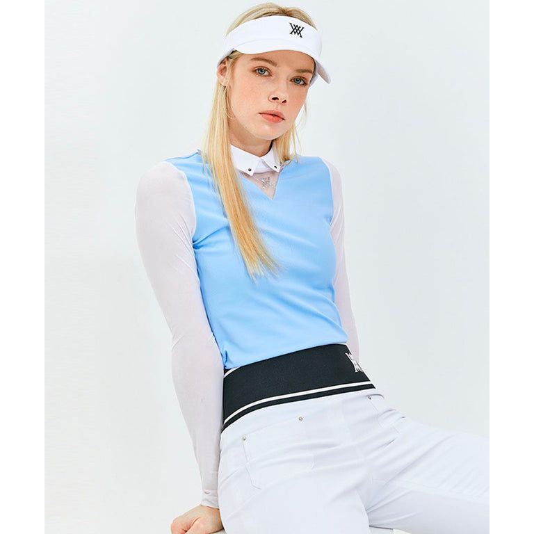 ANEW Golf: W Triangle Mesh Block lang T-shirt - S/blauw