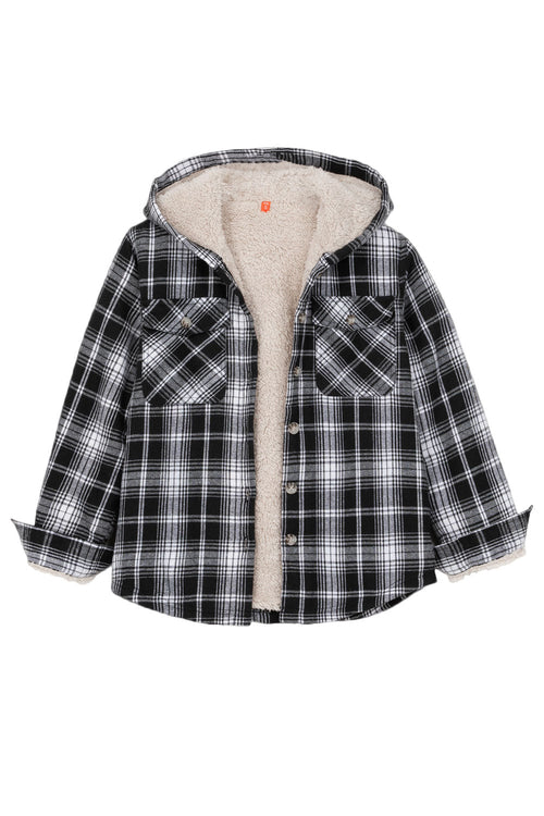 Boys Sherpa Lined Flannel Plaid Shirt Jacket,Hooded Flannel Jacket