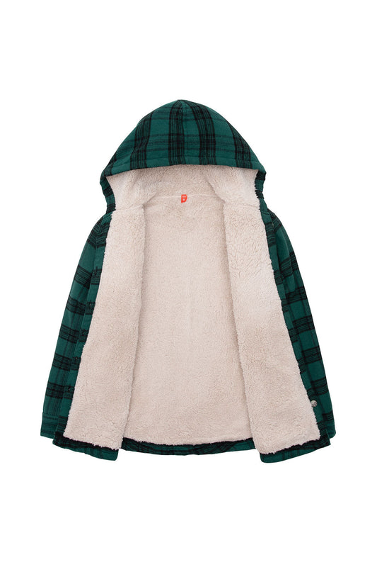 Boys Sherpa Lined Flannel Plaid Shirt Jacket,Hooded Flannel Jacket