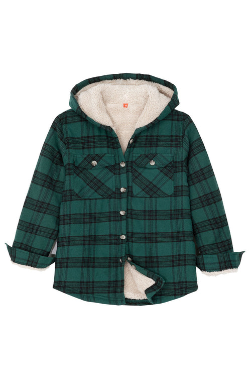 Boys Sherpa Lined Flannel Plaid Shirt Jacket,Hooded Flannel Jacket