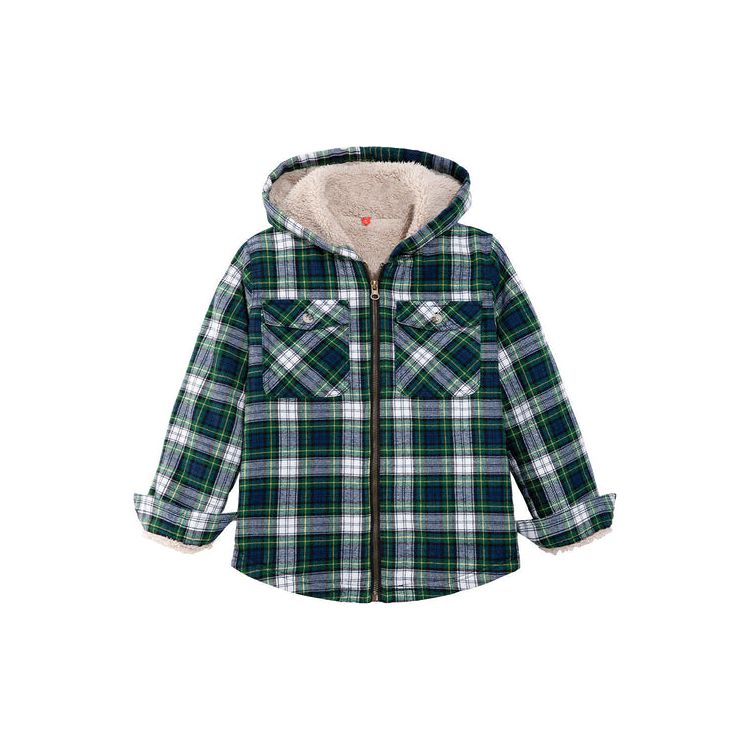 Girls Sherpa Lined Full Zip Plaid Flannel Shirt,Hooded Flannel Jacket