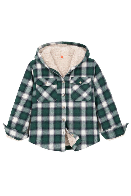 Boys Sherpa Lined Flannel Plaid Shirt Jacket,Hooded Flannel Jacket