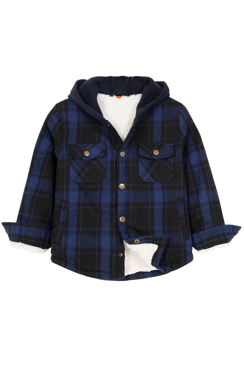 Kids Boys and Girls Fleece-Lined Snap Flannel Shirt,Hooded Plaid