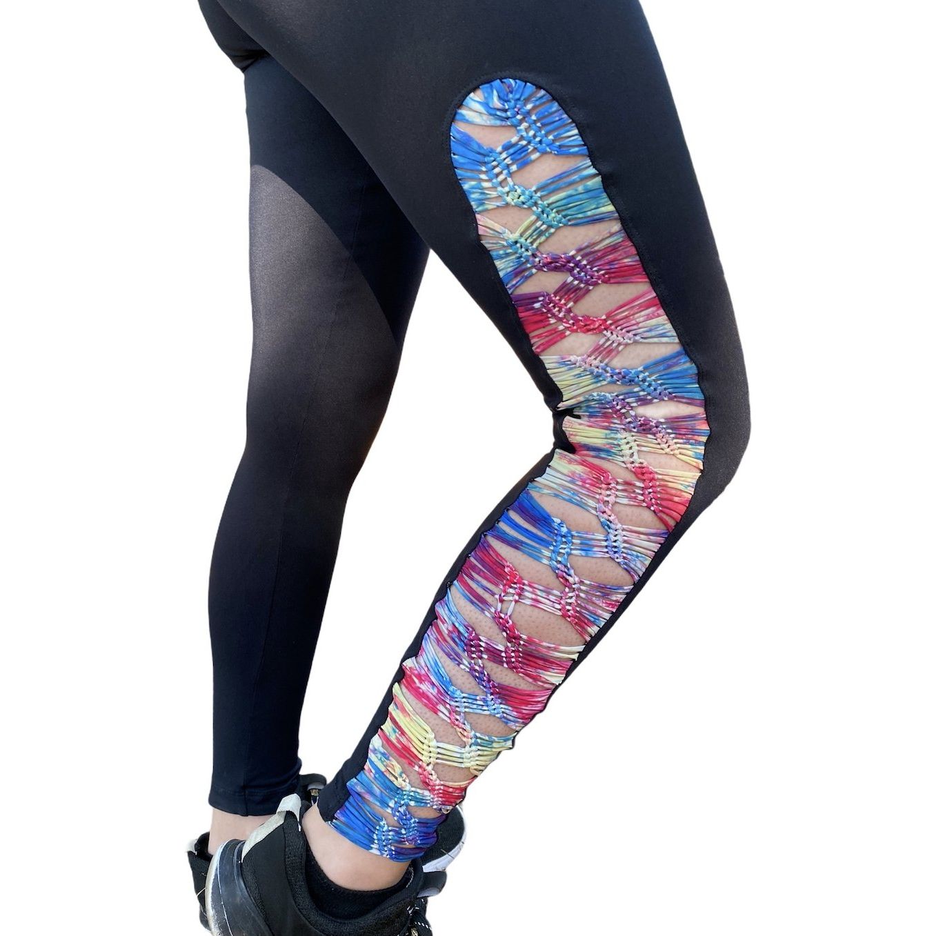 Black & Rainbow Macramé Yoga Leggings