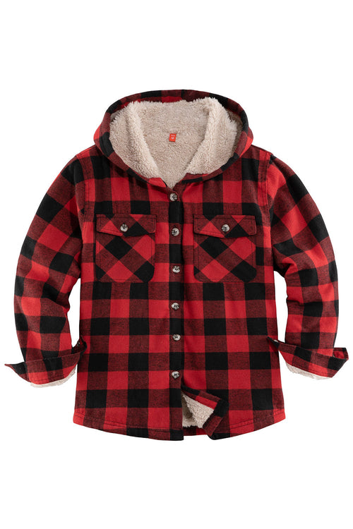 Boys Sherpa Lined Flannel Plaid Shirt Jacket,Hooded Flannel Jacket