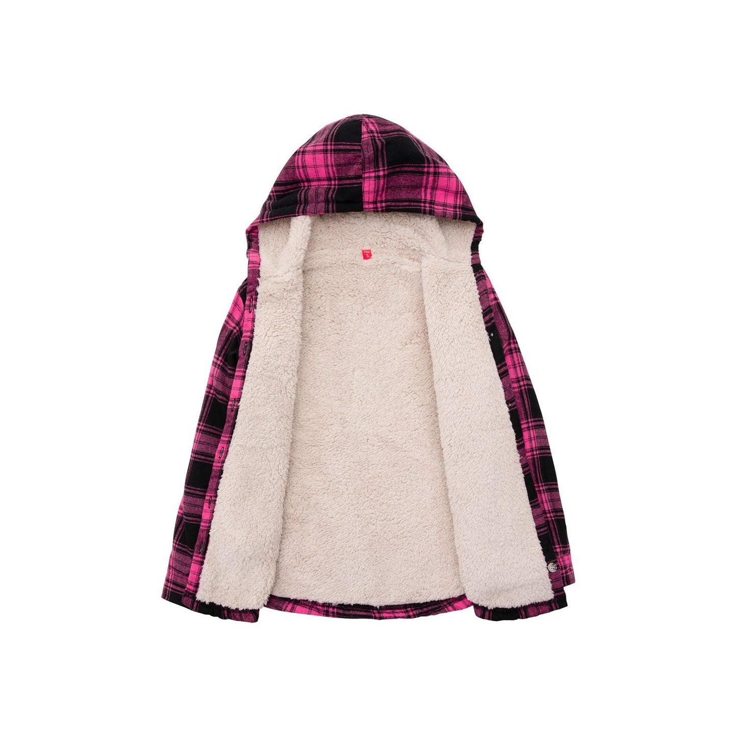 Girls Hooded Plaid Flannel Shirt Jacket,Sherpa Lined
