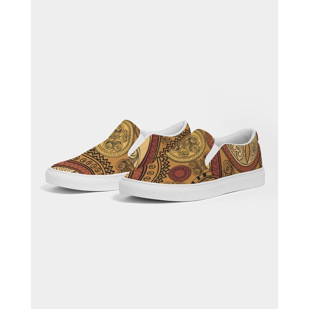 Mens Sneakers, Brown Paisley Low Top Canvas Slip-on Sports Shoes -