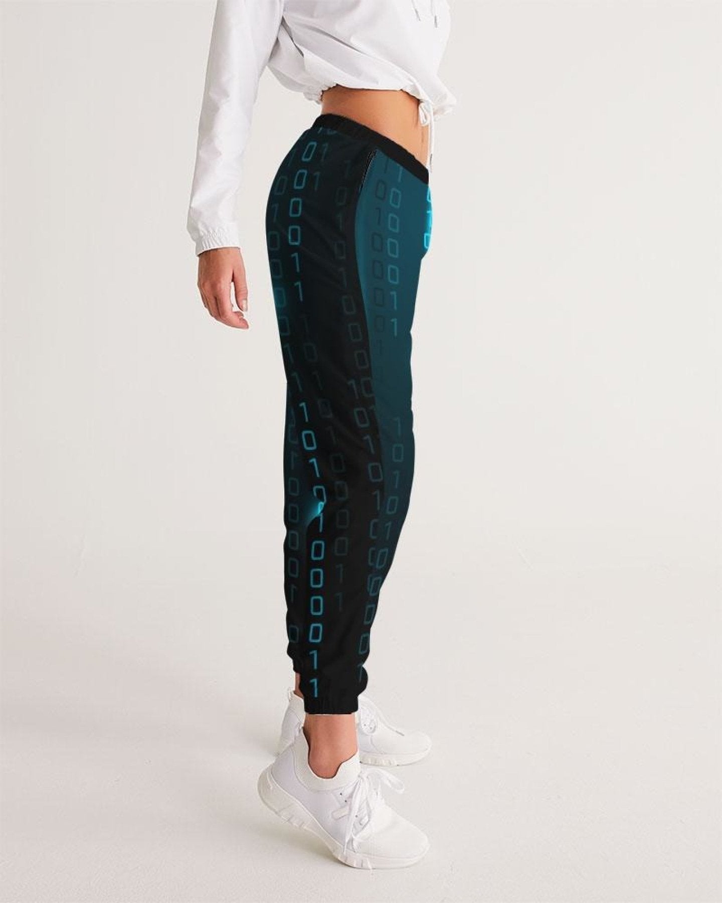 Womens Track Pants - Blue Digital Code Graphic Sports Pants