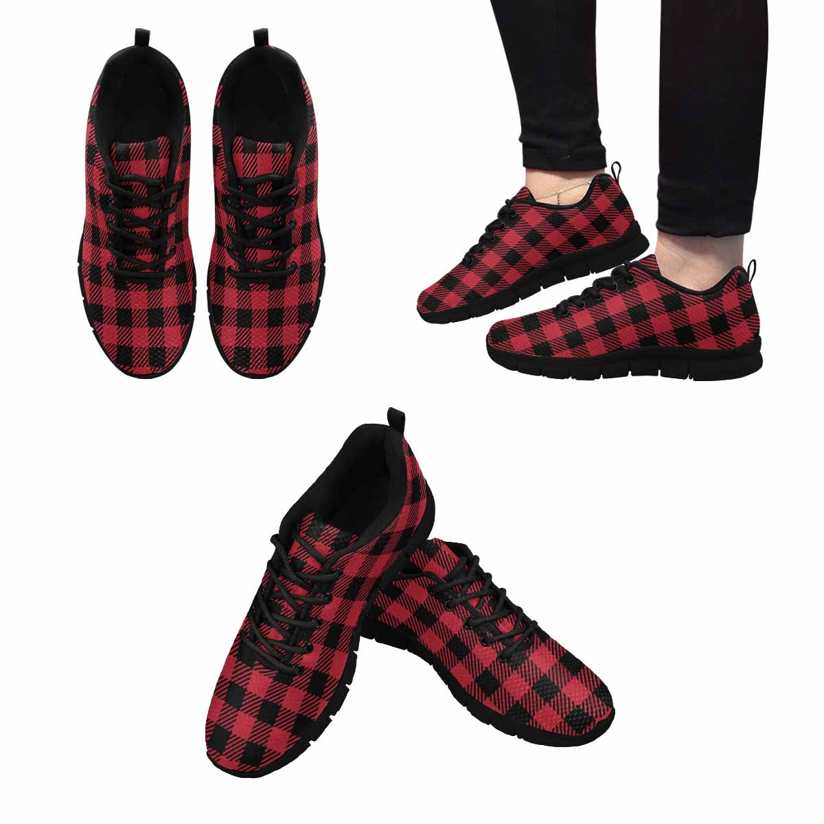 Sneakers voor heren, Buffalo Plaid rood en zwart - hardloopschoenen Dg848