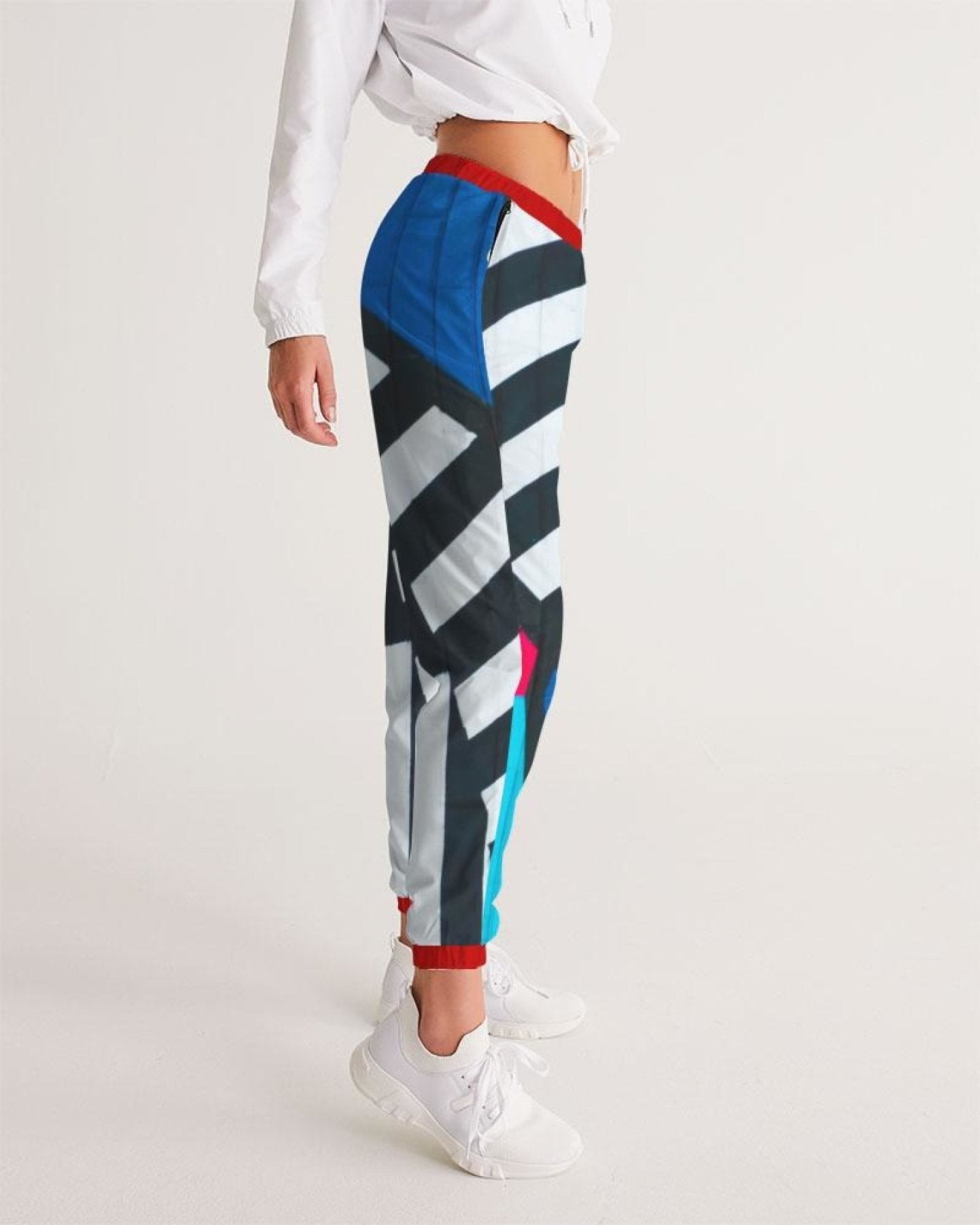 Womens Track Pants - Multicolor Grid Line Graphic Sports Pants