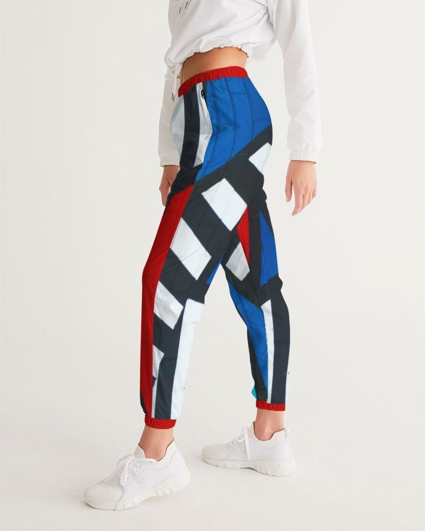 Womens Track Pants - Multicolor Grid Line Graphic Sports Pants