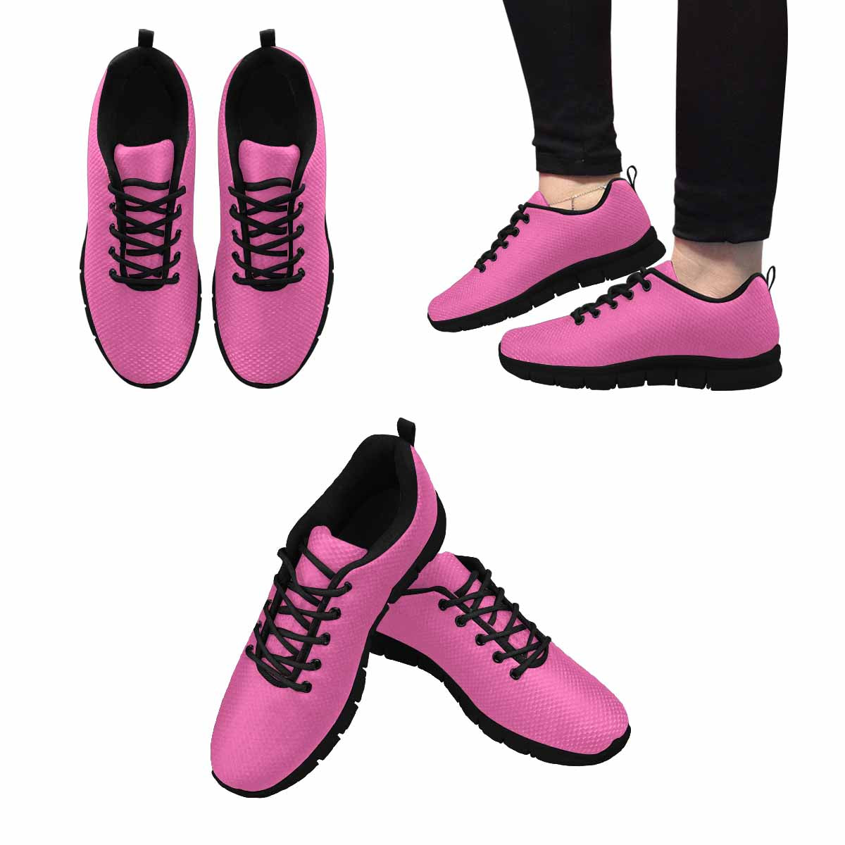 Sneakers For Men, Pink And Black - Canvas Mesh Athletic Running Shoes