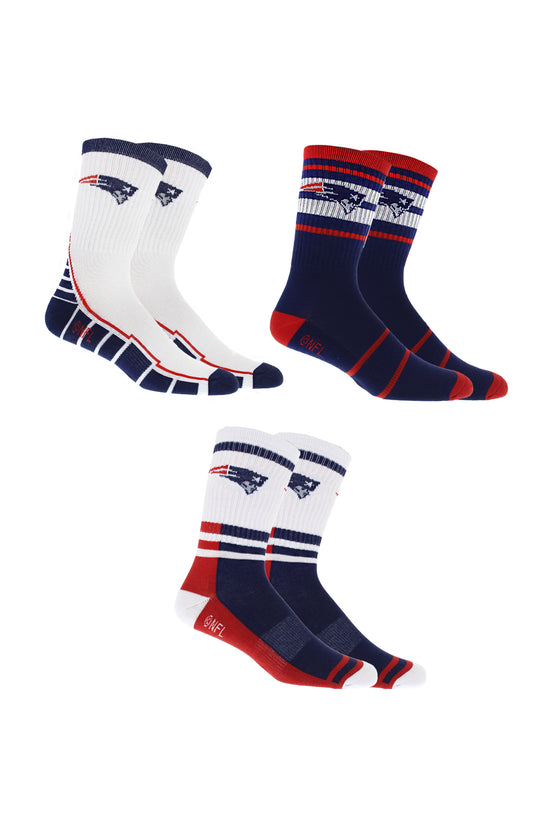 New England Patriots Socken, 3er-Pack, Rundhalslänge, NFL Football 