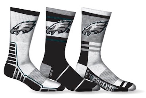 Philadelphia Eagles Socks 3 Pack Crew Length NFL Football