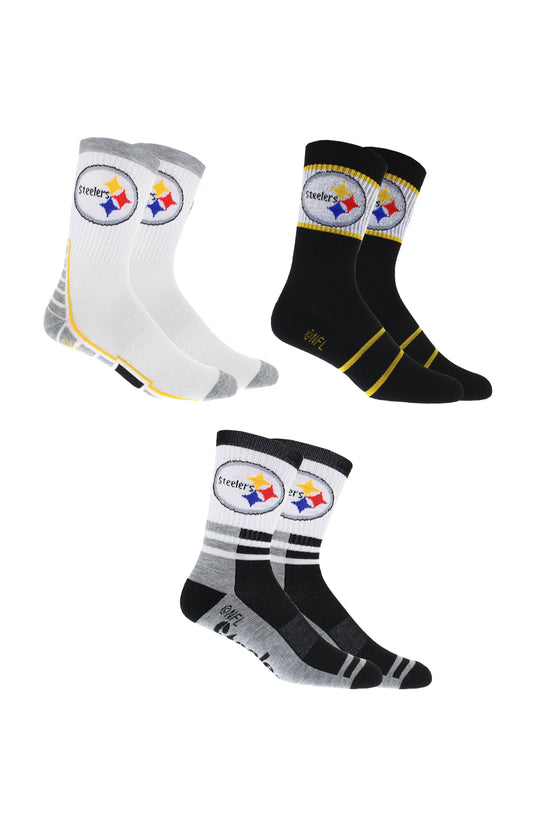 Pittsburgh Steelers Socks 3 Pack Crew Length NFL Football