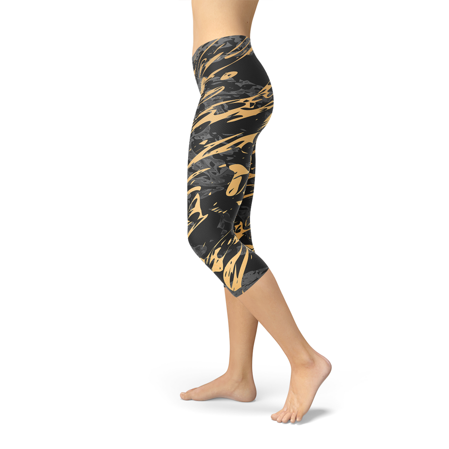 Womens zwart marmer met Gold Splash Capri legging