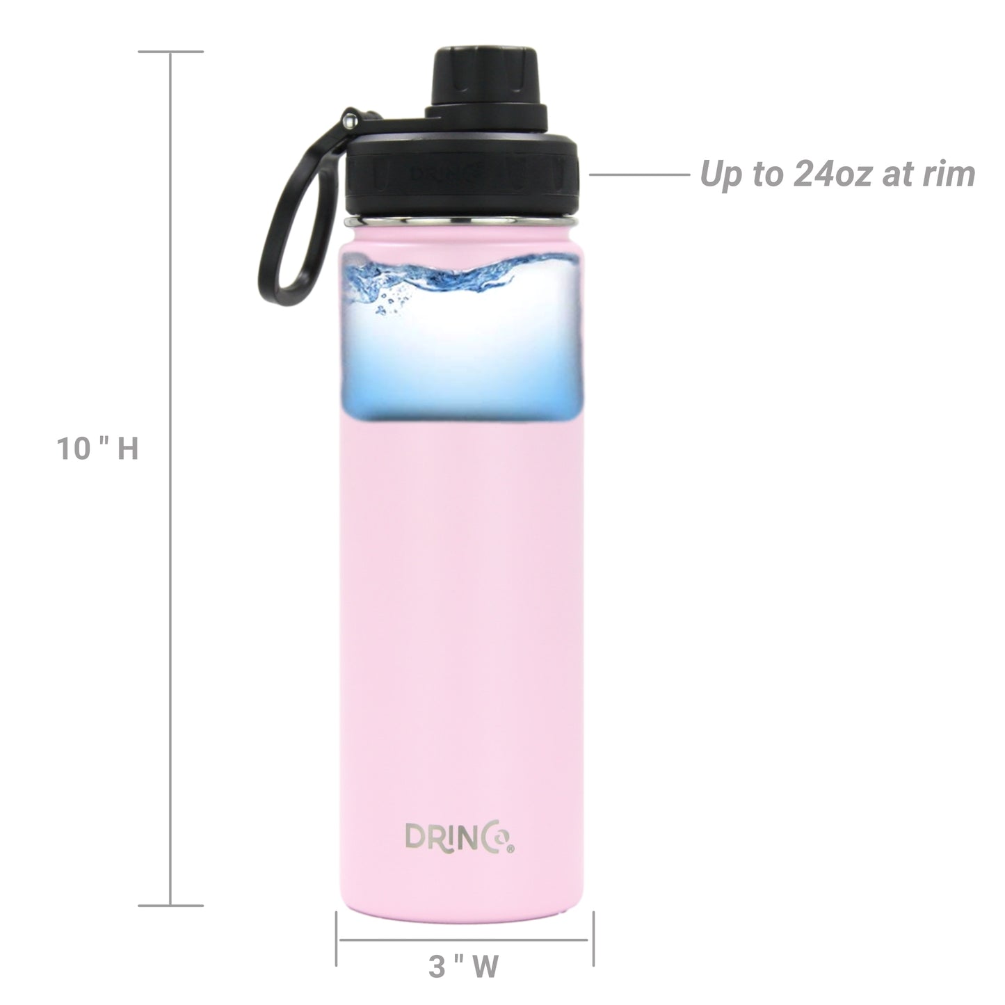 DRINCO® 22oz nerūdijančio plieno sportinis vandens butelis – flamingo rožinis