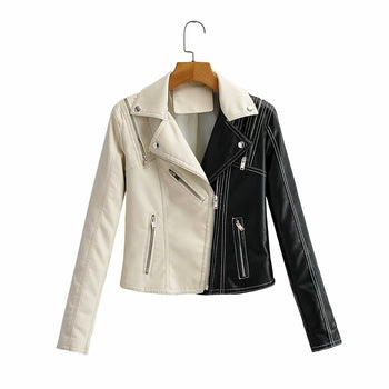 Women Bike Moto Jacket  Autumn Motorcycle Faux Leather Coat