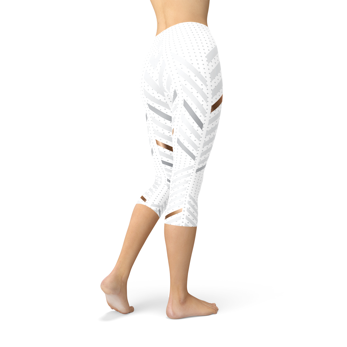 Womens White Stripes Capri Leggings - Sportkyu