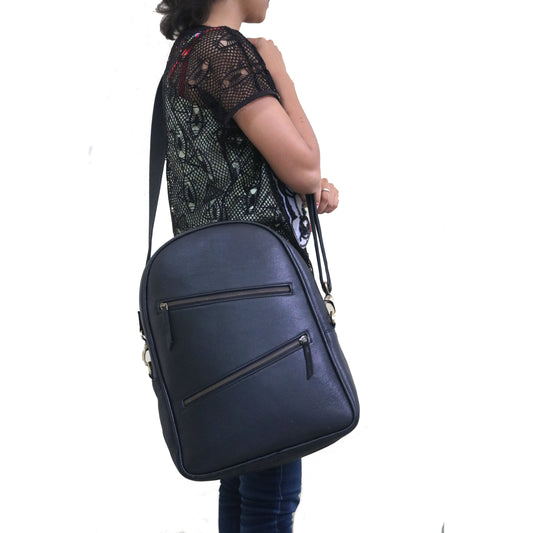 Handmade Black Leather Backpack For Unisex .