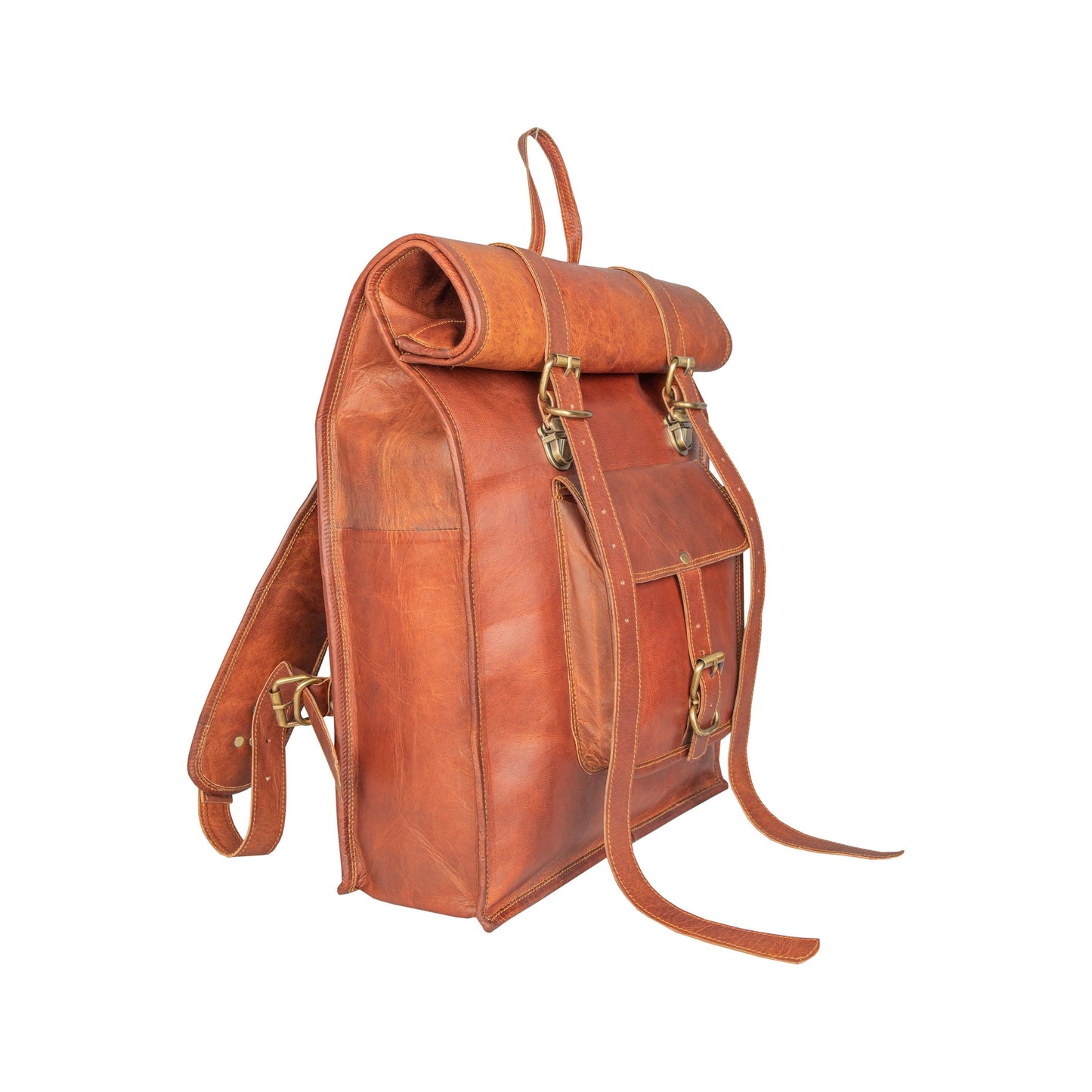 Genuine Leather Retro Rucksack Rolling Backpack Bag .