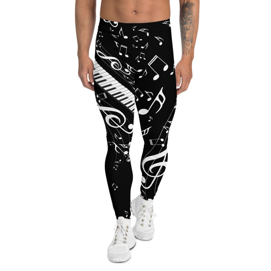 Schwarze Leggings mit Musiknoten für Männer 