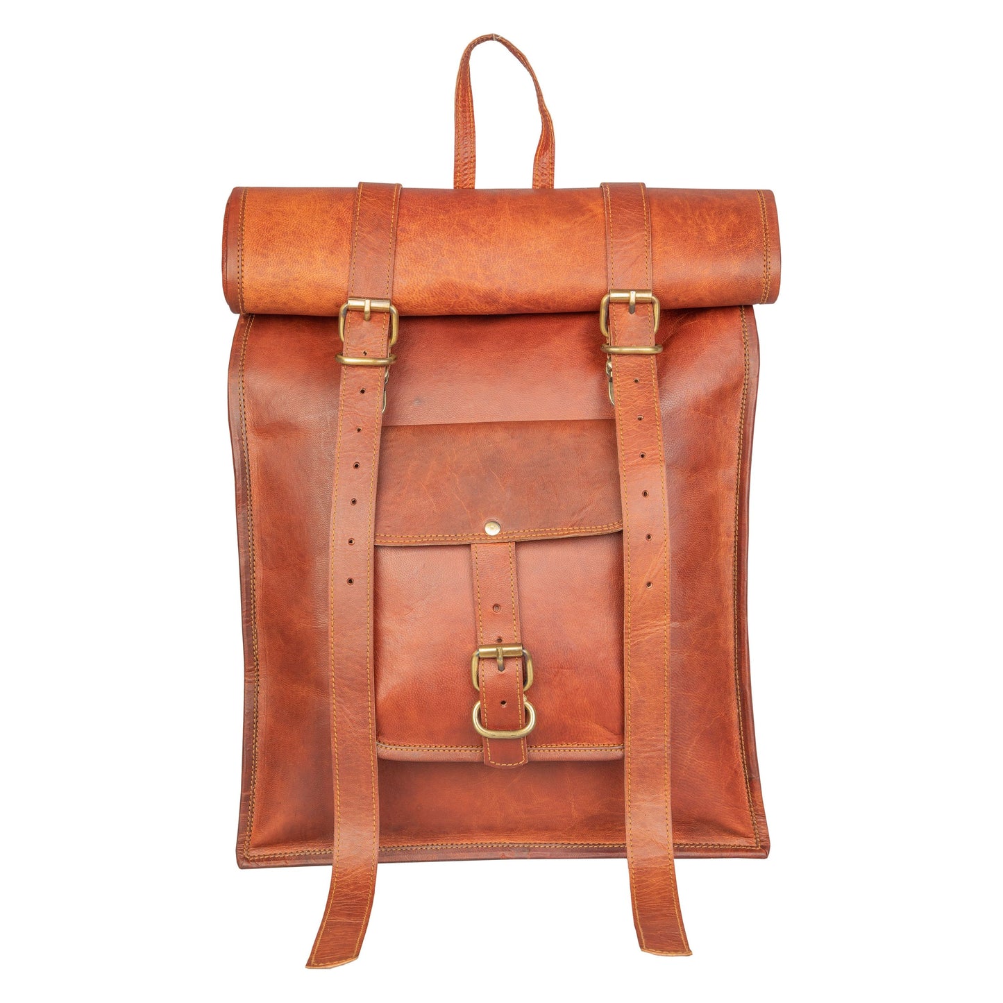 Genuine Leather Retro Rucksack Rolling Backpack Bag .