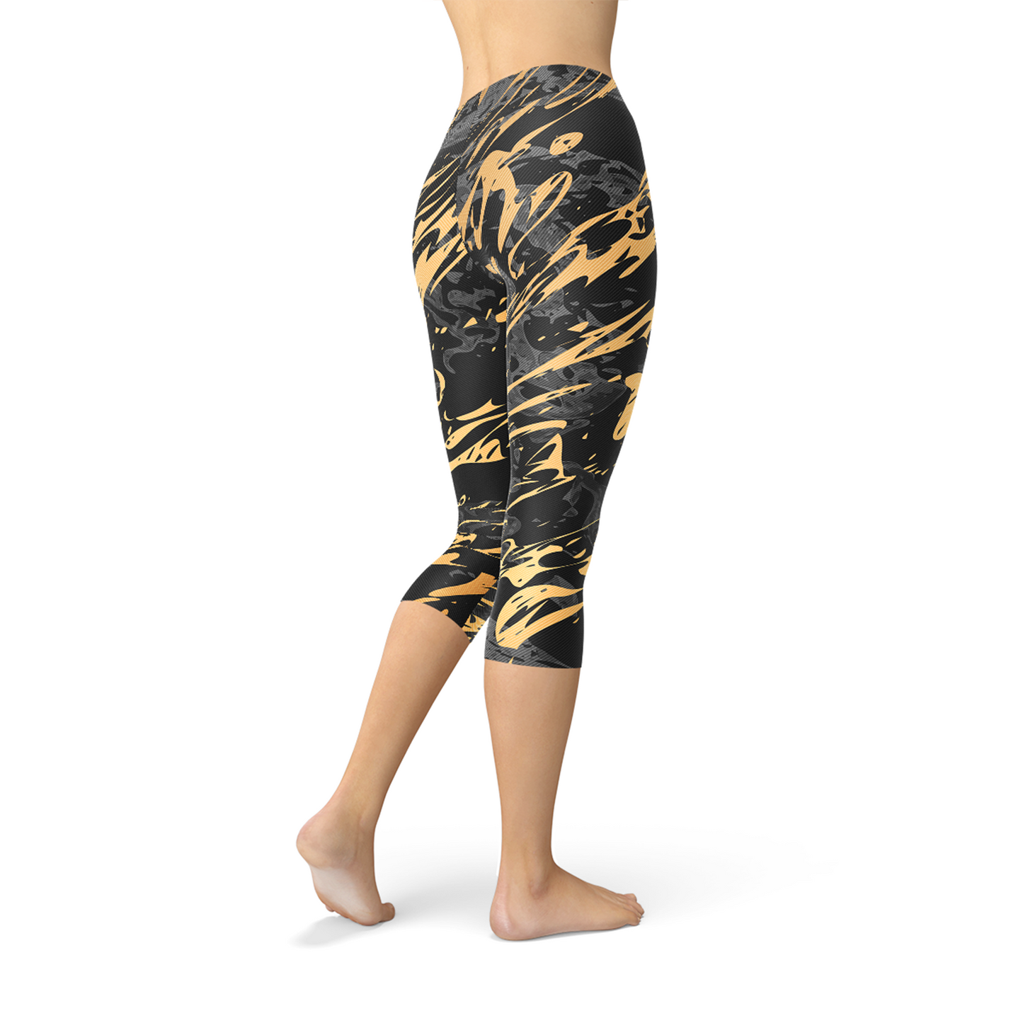 Womens zwart marmer met Gold Splash Capri legging