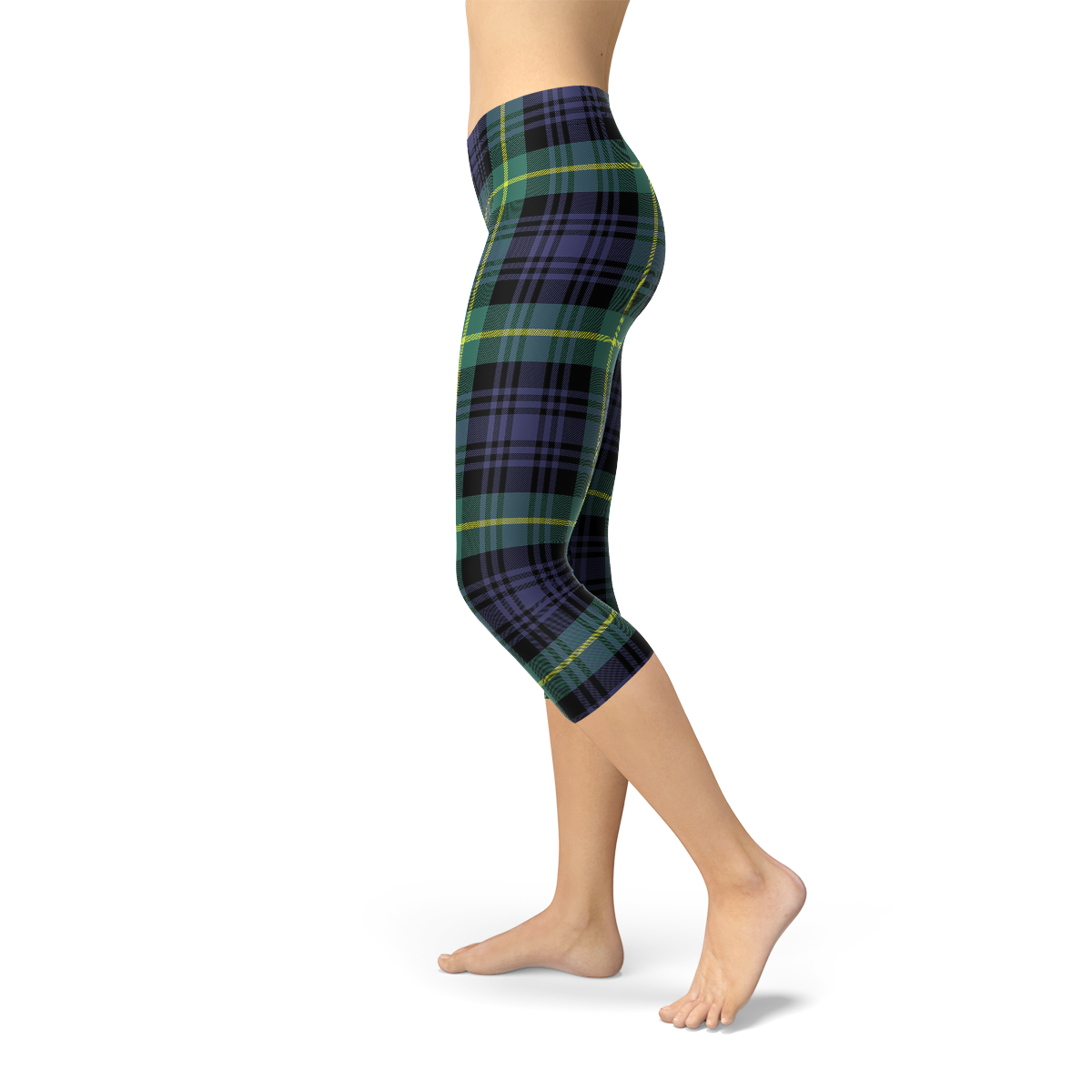 Womens Green and Blue Tartan Capri Leggings