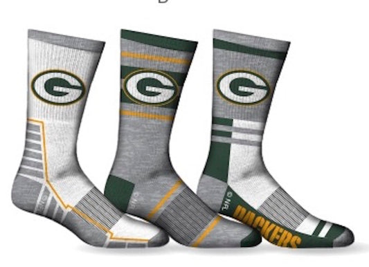 Green Bay Packers Socks 3 Pack Crew Length NFL Football Men