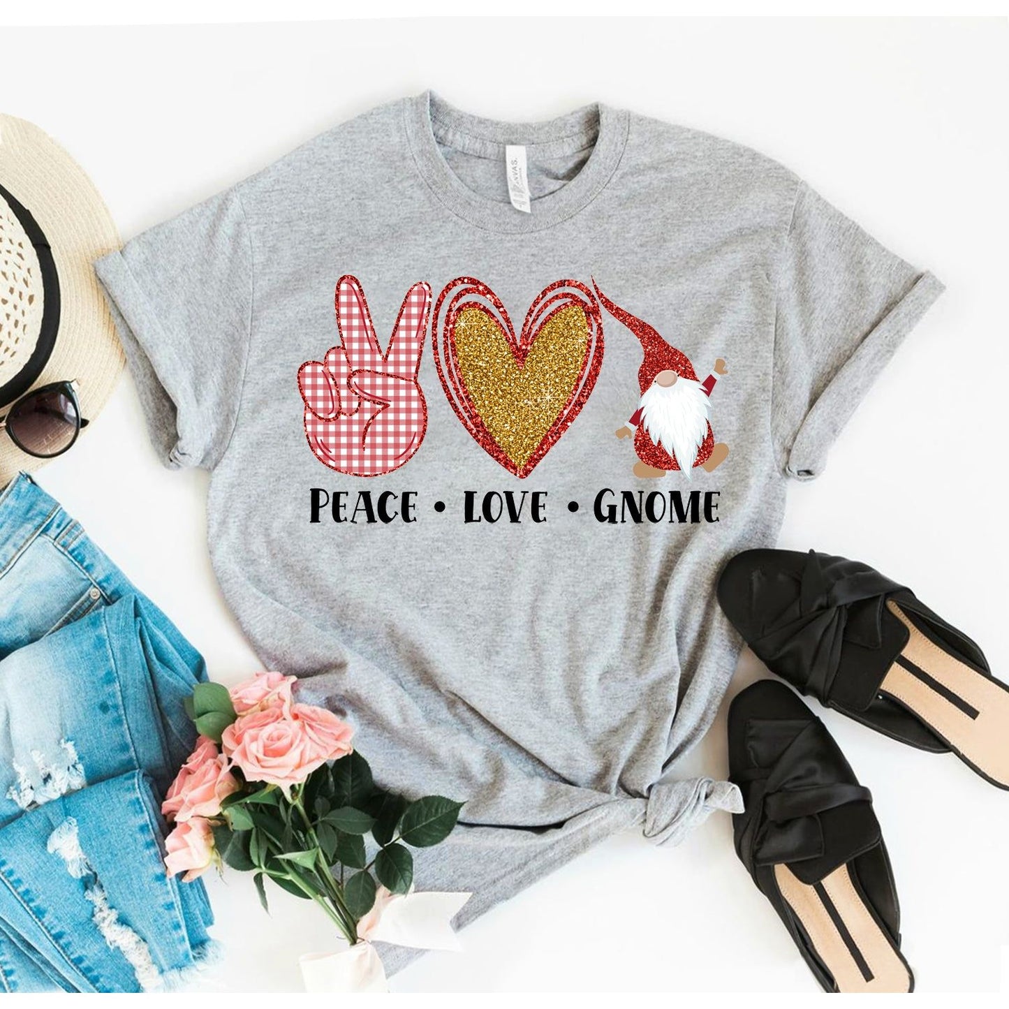 Peace Love Gnome Kerst T-shirt