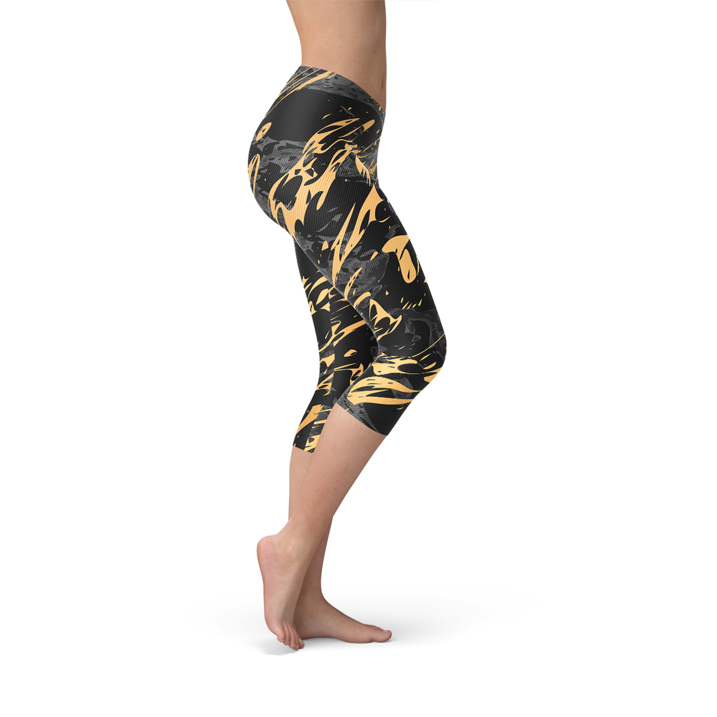 Womens zwart marmer met Gold Splash Capri legging