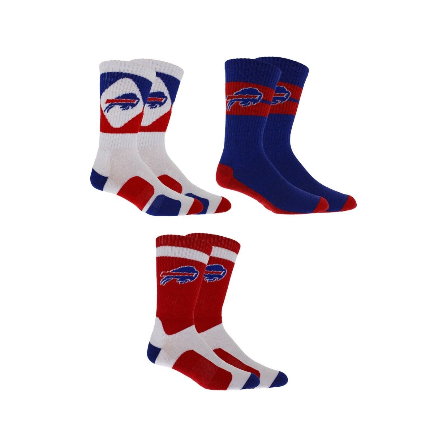 Buffalo Bills Socks 3 Pack Crew Length NFL Football