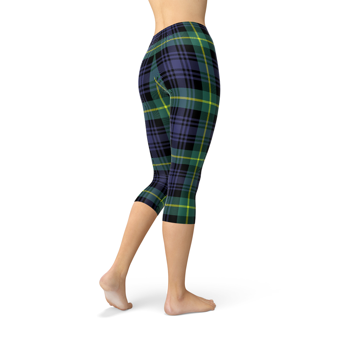 Womens Green and Blue Tartan Capri Leggings