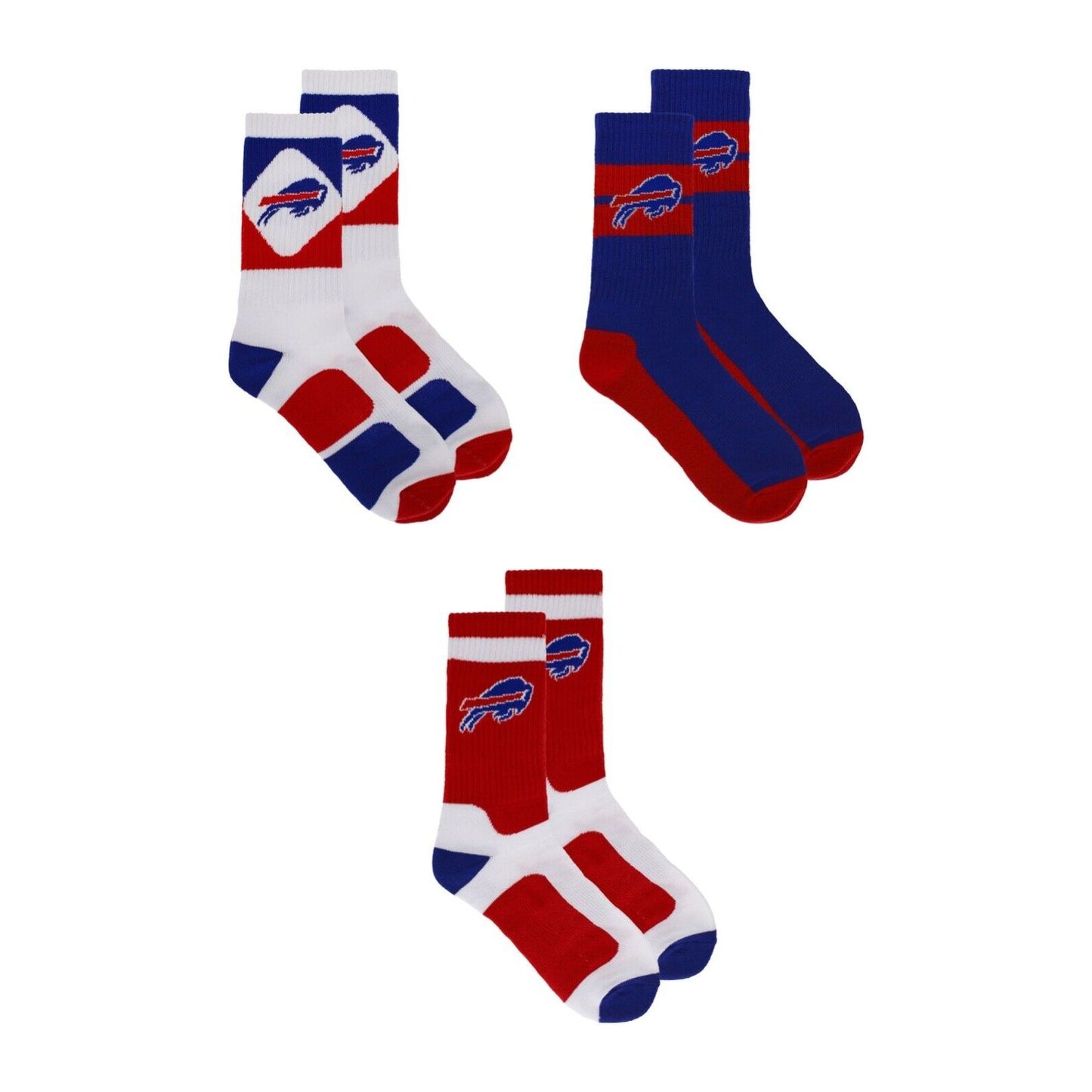 Buffalo Bills Socks 3 Pack Crew Length NFL Football