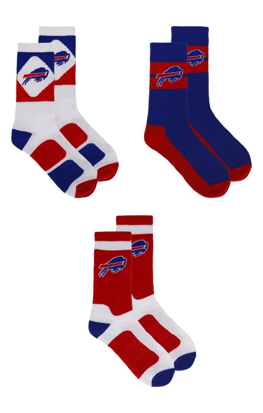 Buffalo Bills Socks 3 Pack Crew Length NFL Football