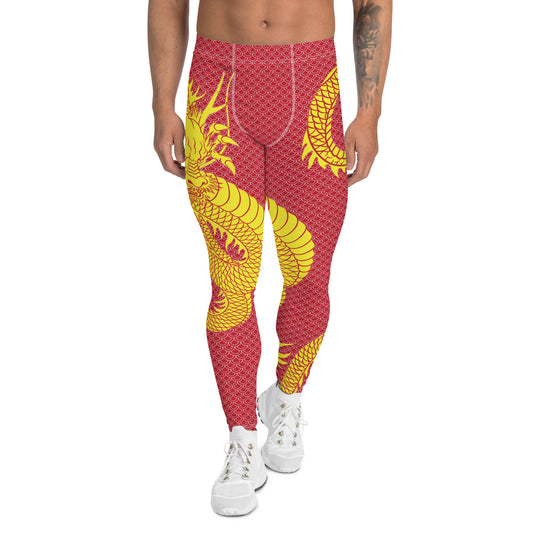 Gelbe Drachen-Leggings in Rot für Männer 