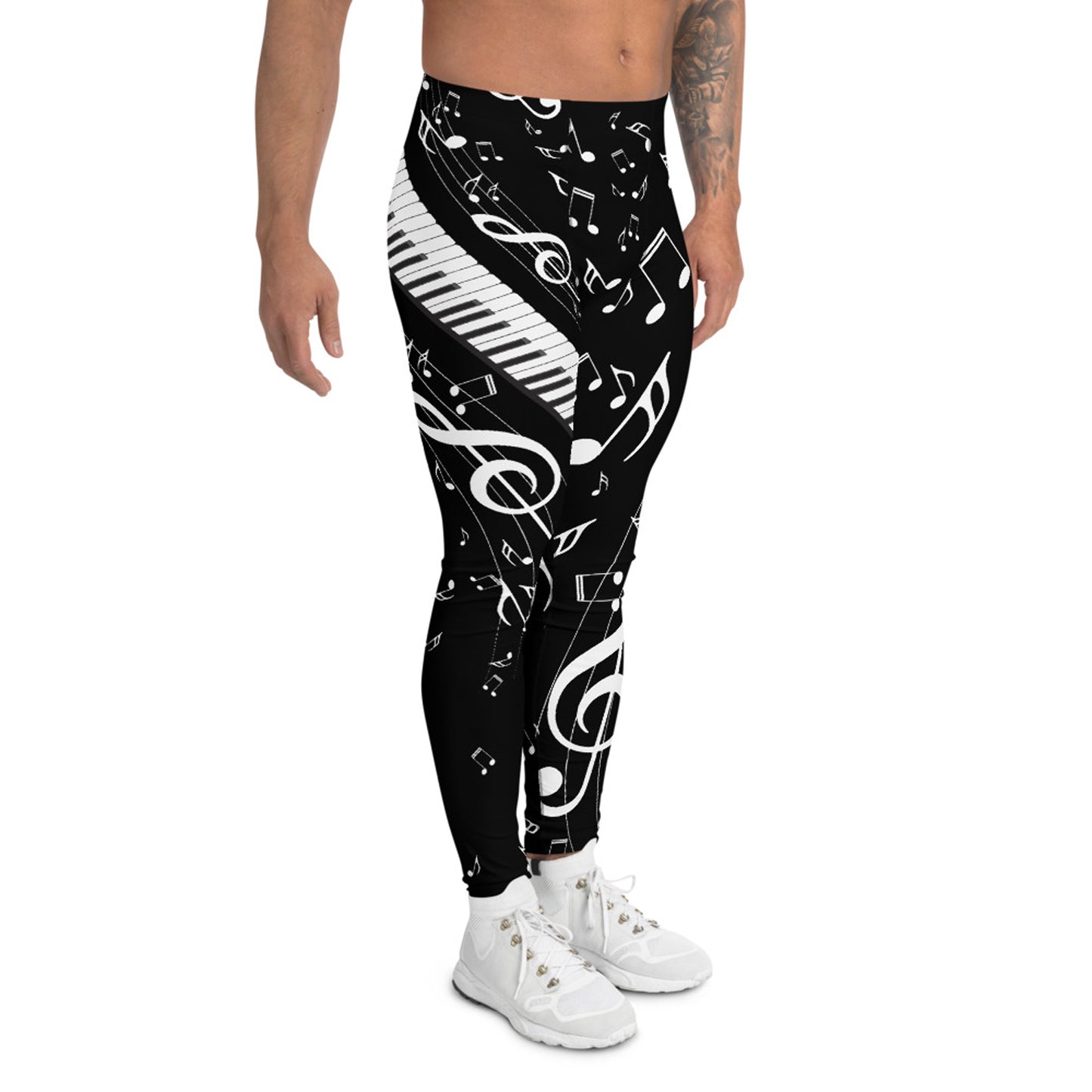 Music Notes Black Leggings for Men