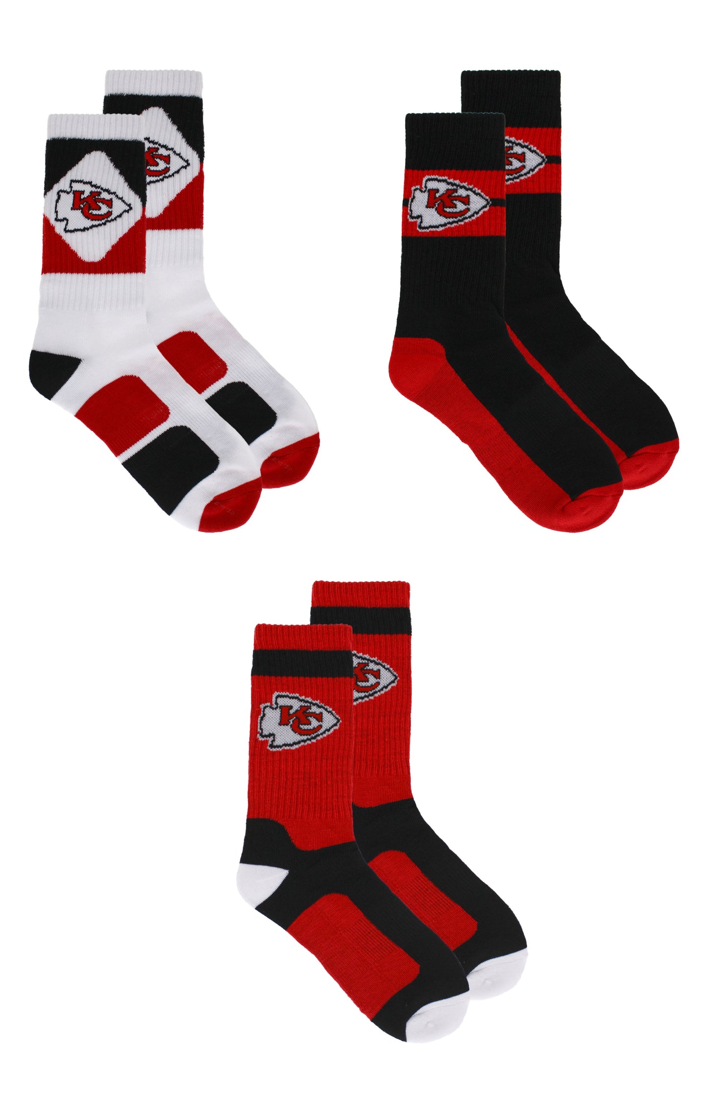 Kansas City Chiefs Socks 3 Pack Crew Length NFL Football