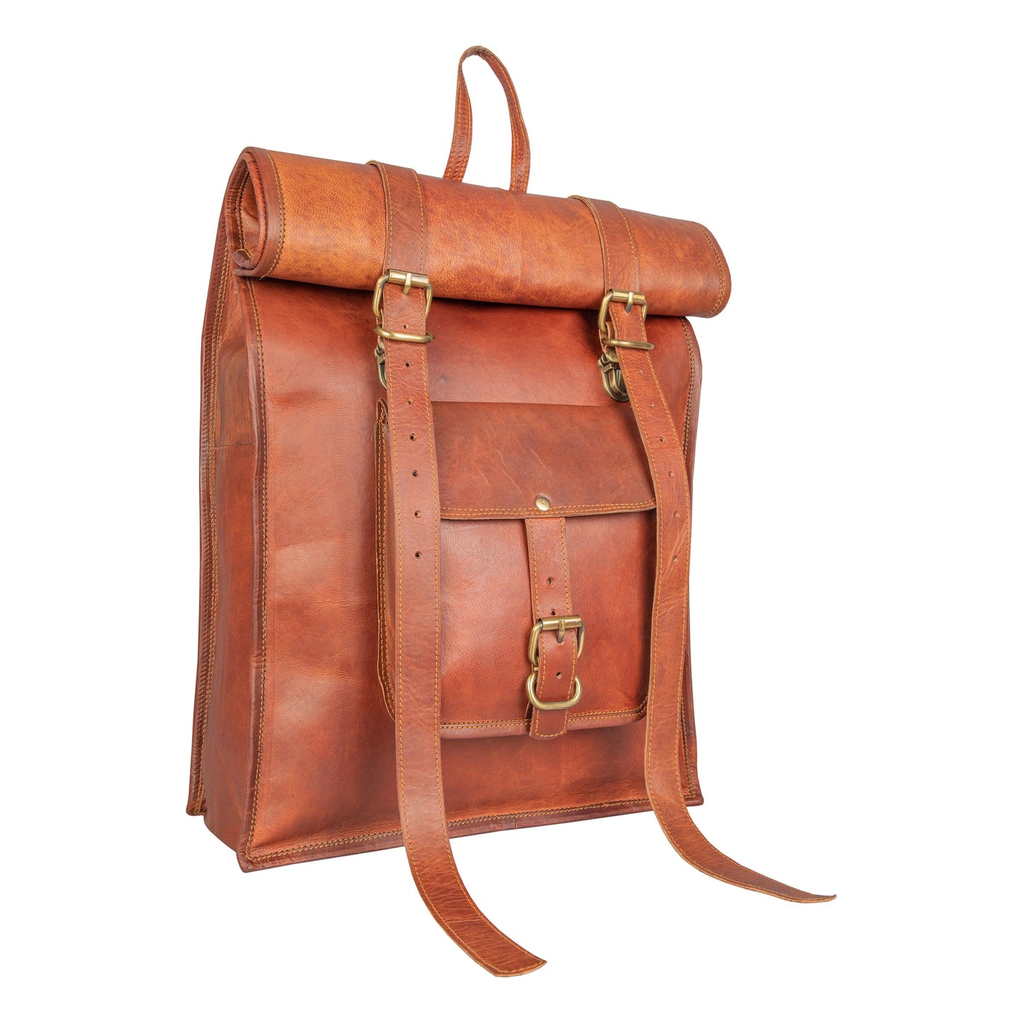 Genuine Leather Retro Rucksack Rolling Backpack Bag .