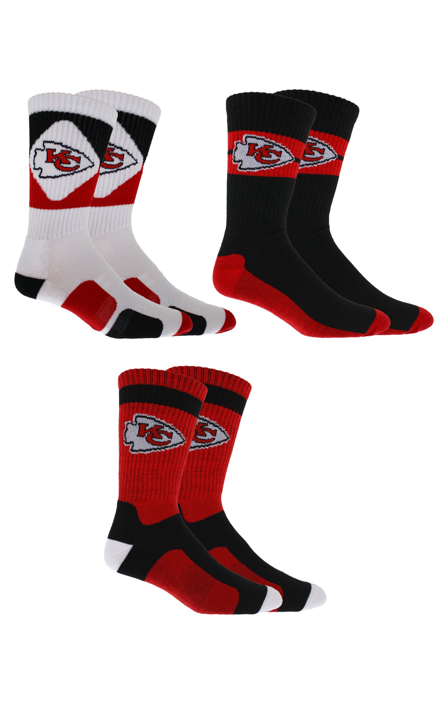 Kansas City Chiefs Socks 3 Pack Crew Length NFL Football