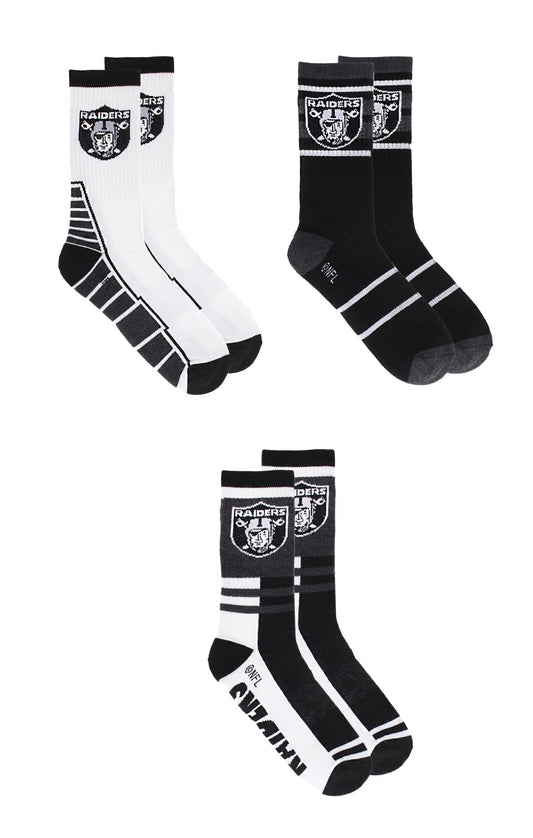 Las Vegas Raiders Socken, 3er-Pack, Crew-Länge, NFL Football 